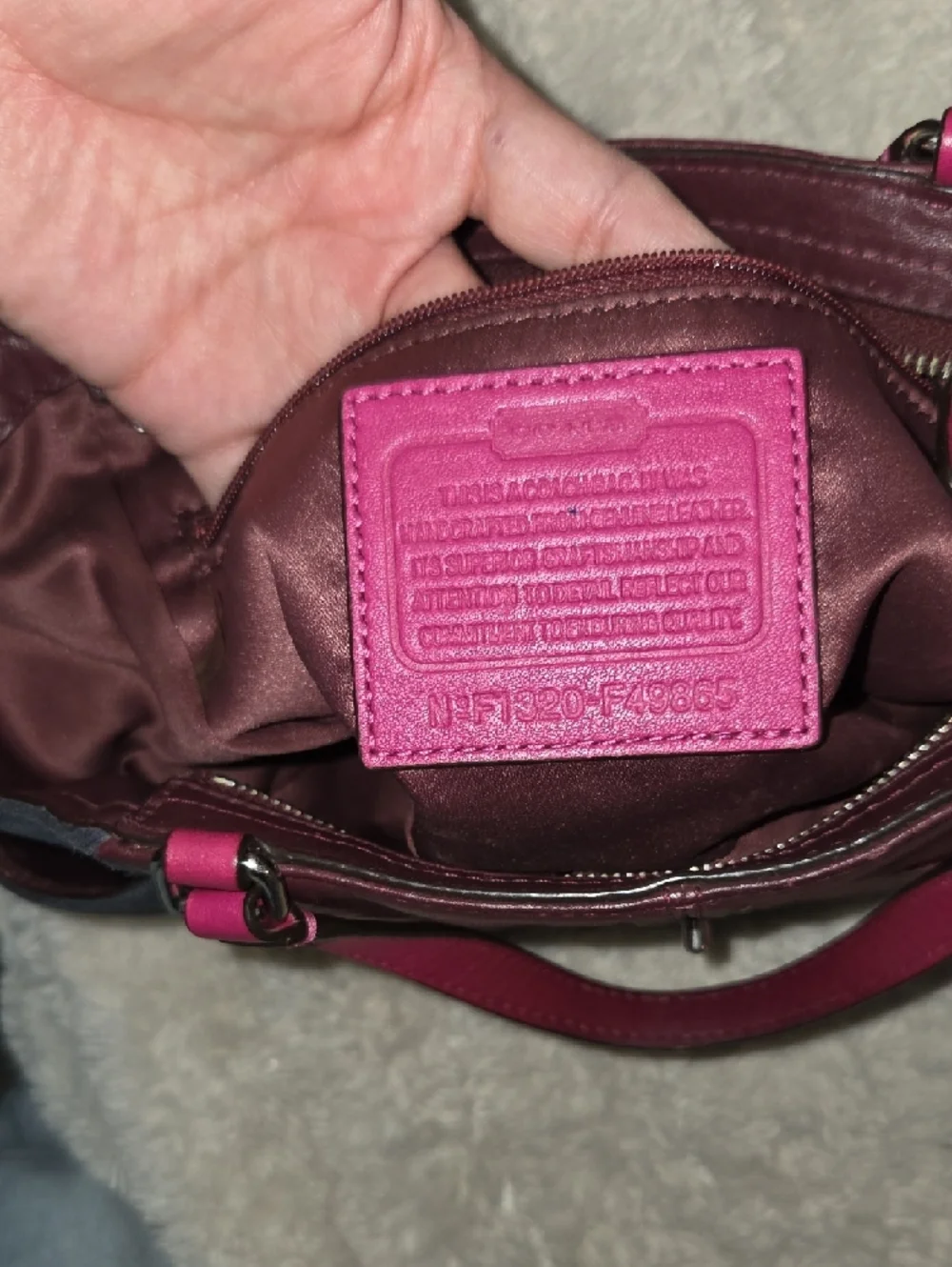 Coach Color Block Tote with Fuchsia Burgundy Quilted Front and Navy Accents - Picture 11 of 14